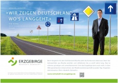 Tim Kieß, Geschäftsführer der Schilderwerke Beutha GmbH, wirbt im Rahmen der Imagekampagne des Regionalmanagements Erzgebirge für den Wirtschaftsstandort Erzgebirge.